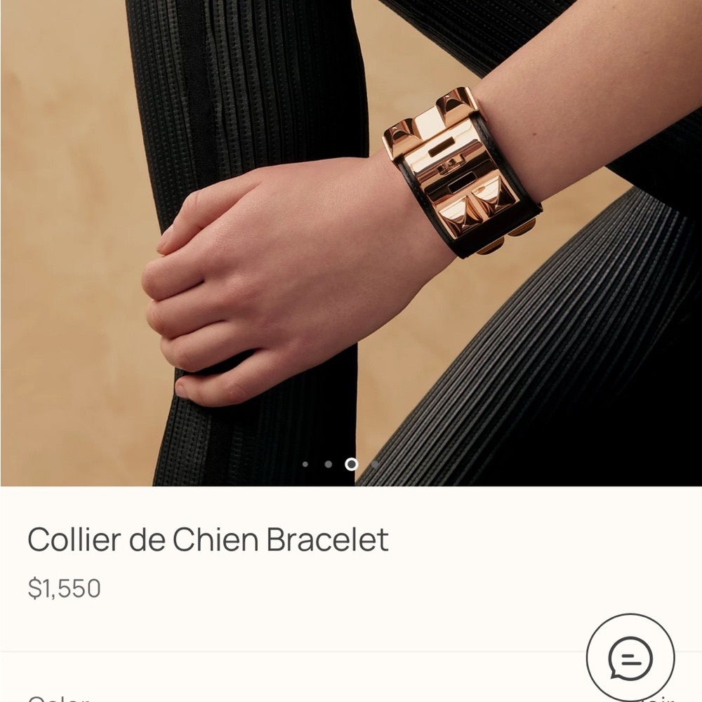 Hermes Collier de Chien Bracelet size small black leather rose gold